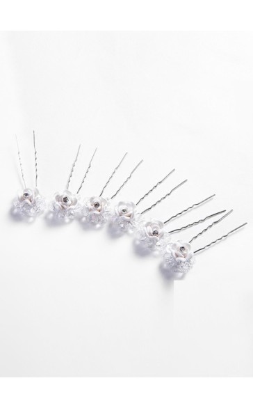 White Alloy Hairpins (Set of 6)