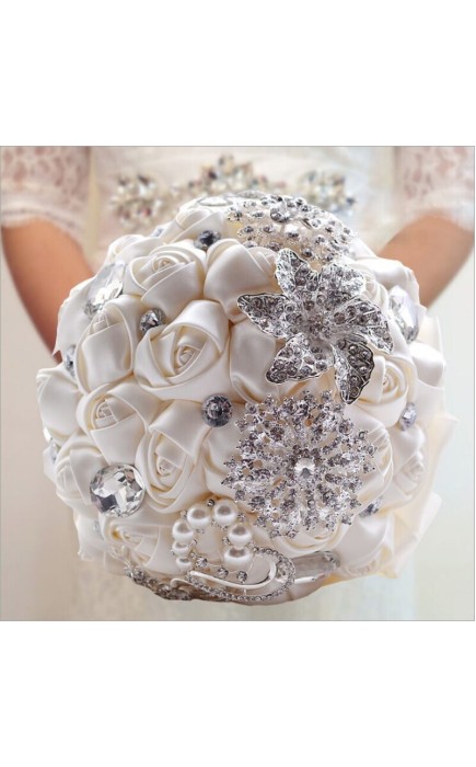 Round Satin/Rhinestone Bridal Bouquets (Sold in a single piece) -