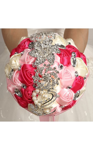 Round Satin/Rhinestone Bridal Bouquets (Sold in a single piece) -