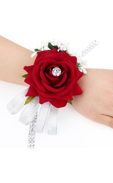 Simple And Elegant Round Silk Flower Wrist Corsage (Sold in a single piece) - Wrist Corsage