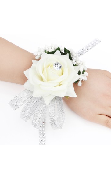 Simple And Elegant Round Silk Flower Wrist Corsage (Sold in a single piece) - Wrist Corsage