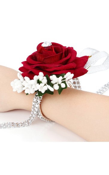 Simple And Elegant Round Silk Flower Wrist Corsage (Sold in a single piece) - Wrist Corsage