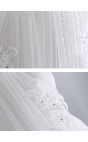 One-tier Lace Applique Edge Elbow Bridal Veils With Rhinestones/Lace