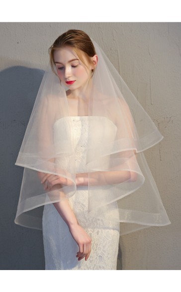 Two-tier Pencil Edge Fingertip Bridal Veils With Ribbon