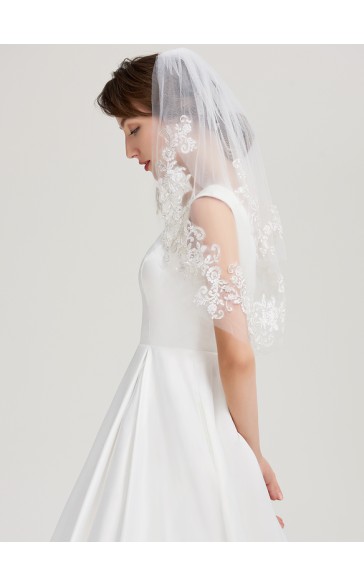 Two-tier Lace Applique Edge Elbow Bridal Veils