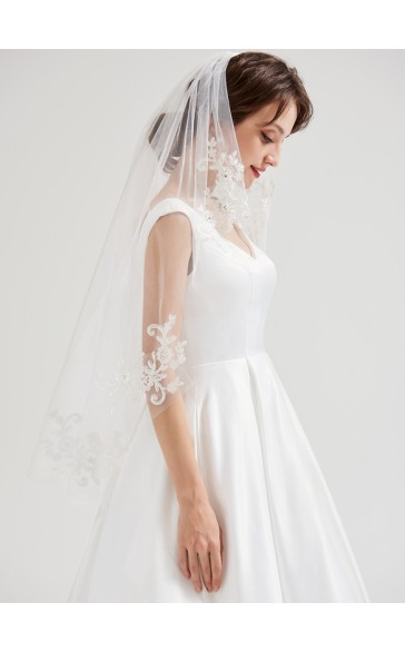 One-tier Cut Edge Fingertip Bridal Veils