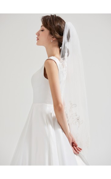 One-tier Cut Edge Fingertip Bridal Veils