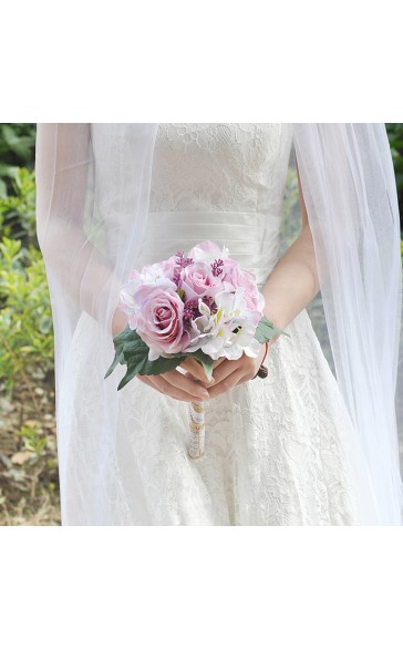 Classic Round Silk Flower Bridal Bouquets (Sold in a single piece) -