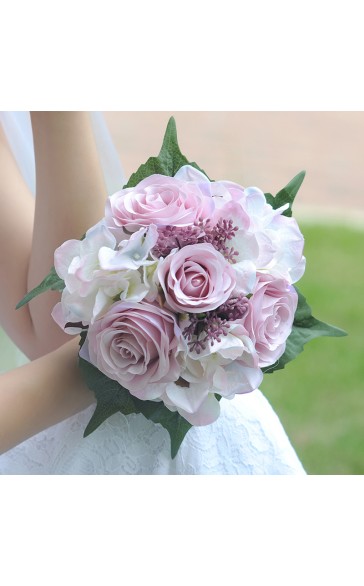 Classic Round Silk Flower Bridal Bouquets (Sold in a single piece) -