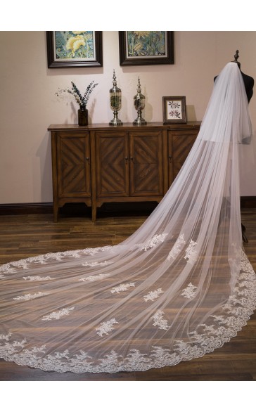 Two-tier Lace Applique Edge Cathedral Bridal Veils With Lace