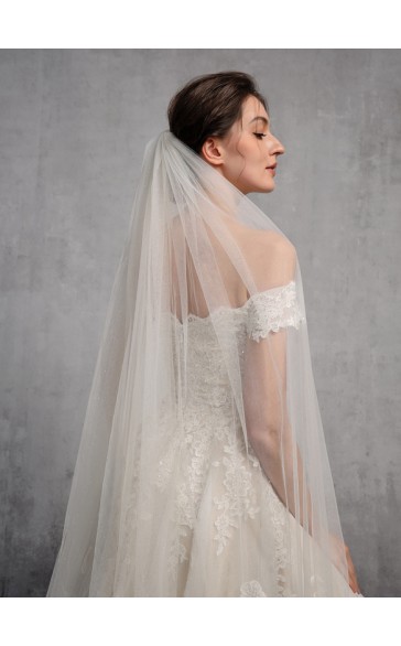 One-tier Cut Edge Cathedral Bridal Veils With Lace