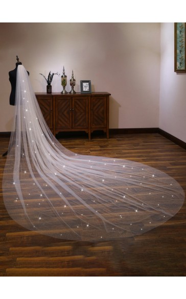 One-tier Cut Edge Cathedral Bridal Veils With Lace