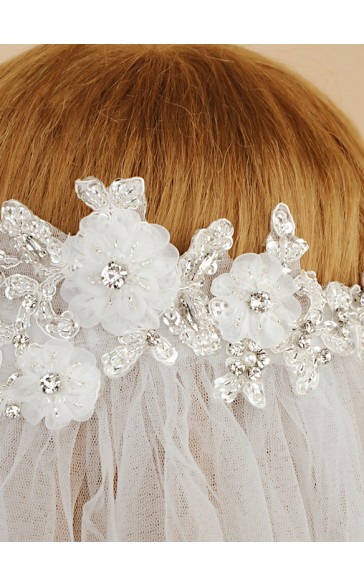 One-tier Cut Edge Elbow Bridal Veils With Rhinestones