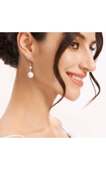 Ladies' Elegant Silver With Irregular Pearl Earrings