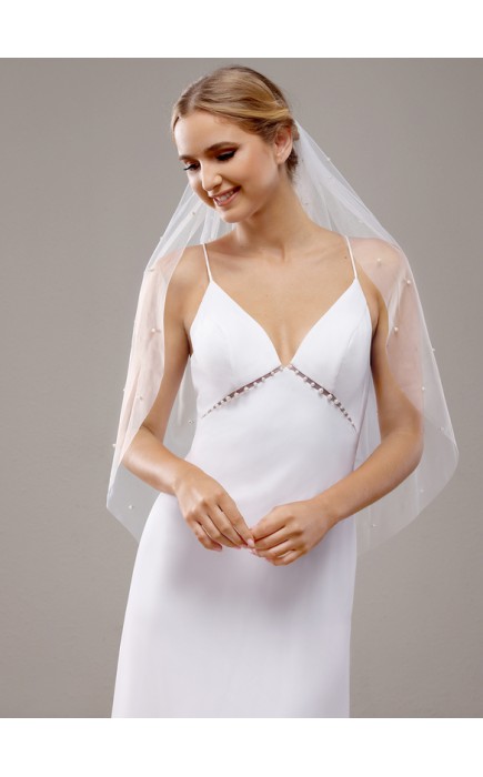 One-tier Cut Edge Elbow Bridal Veils With Faux Pearl