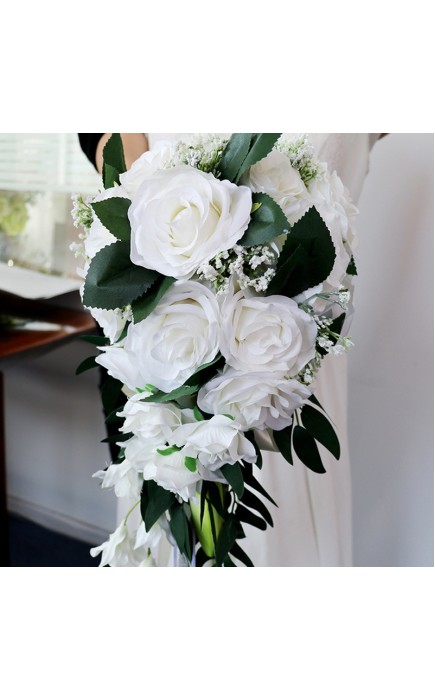 Simple And Elegant Cascade Silk Flower Bridal Bouquets - Bridal Bouquets