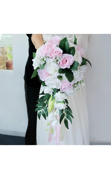 Simple And Elegant Cascade Silk Flower Bridal Bouquets - Bridal Bouquets