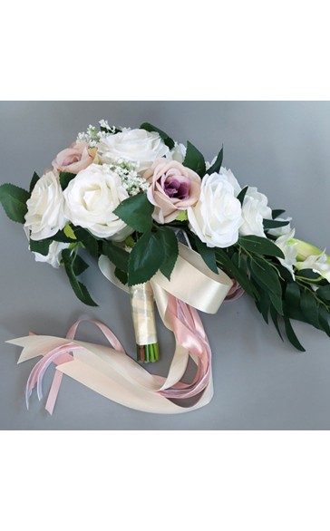 Simple And Elegant Cascade Silk Flower Bridal Bouquets - Bridal Bouquets