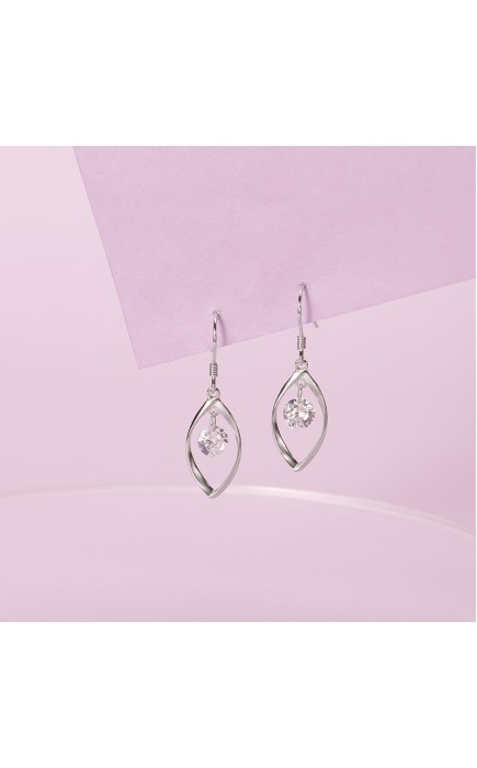 Ladies' Unique Silver With Irregular Cubic Zirconia Earrings