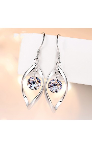 Ladies' Unique Silver With Irregular Cubic Zirconia Earrings