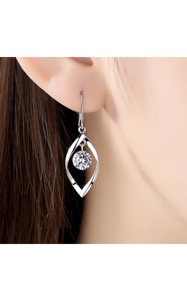 Ladies' Unique Silver With Irregular Cubic Zirconia Earrings