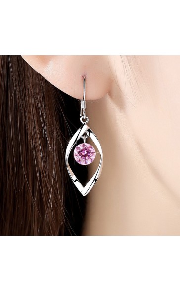 Ladies' Unique Silver With Irregular Cubic Zirconia Earrings