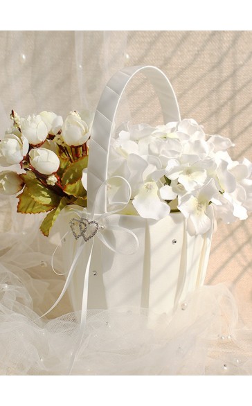 Flower Girl Satin Flower Basket With Ribbon