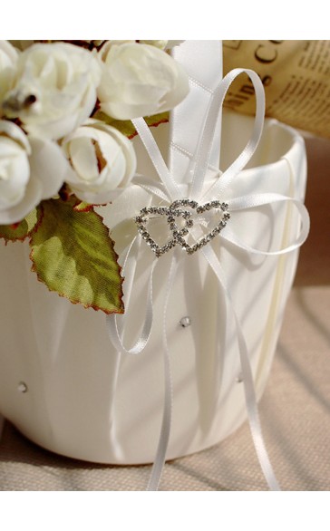 Flower Girl Satin Flower Basket With Ribbon