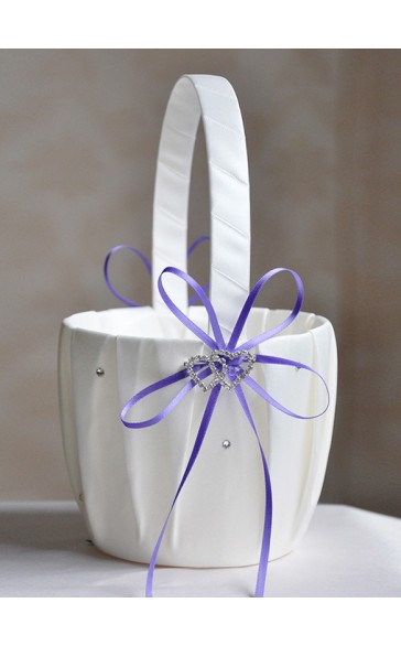 Flower Girl Satin Flower Basket With Ribbon