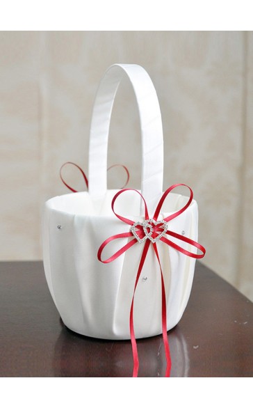 Flower Girl Satin Flower Basket With Ribbon