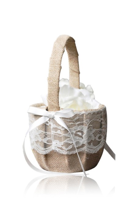 Flower Girl Linen/Lace Flower Basket With Bow/Ribbon