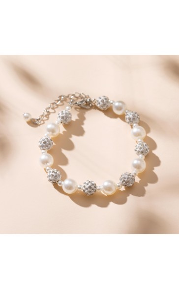 Ladies' Stylish Alloy With Round Pearl Bracelets