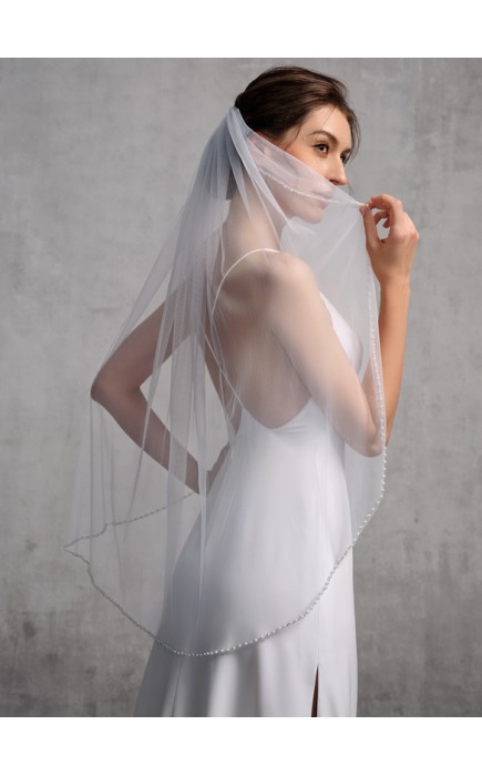 One-tier Cut Edge Fingertip Bridal Veils With Rhinestones