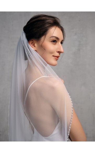 One-tier Cut Edge Fingertip Bridal Veils With Rhinestones