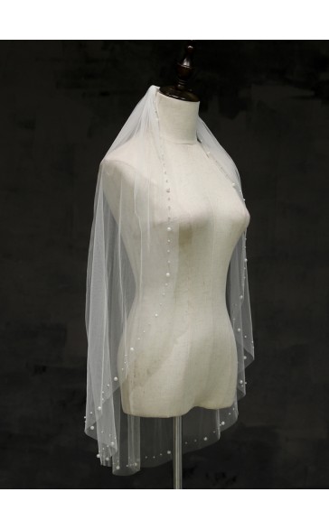 One-tier Cut Edge Fingertip Bridal Veils With Rhinestones