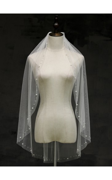 One-tier Cut Edge Fingertip Bridal Veils With Rhinestones