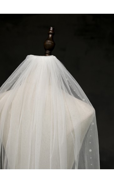 One-tier Cut Edge Fingertip Bridal Veils With Rhinestones