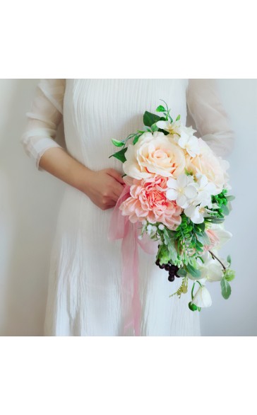 Classic Cascade Silk Flower Bridal Bouquets (Sold in a single piece) - Bridal Bouquets