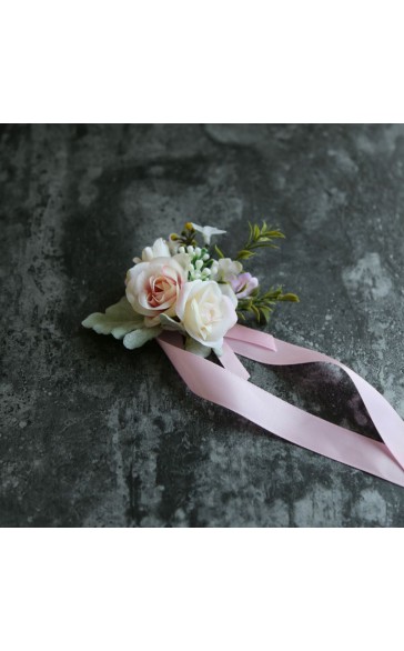 Girly Free-Form Silk Flower Wrist Corsage (Sold in a single piece) - Wrist Corsage