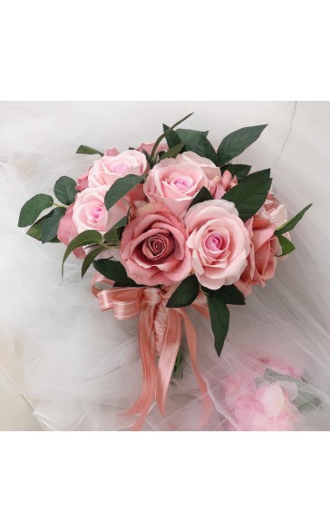 Girly Round Silk Flower Bridal Bouquets (Sold in a single piece) - Bridal Bouquets