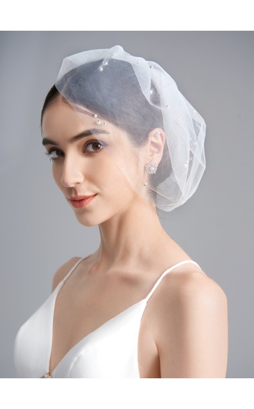 One-tier Cut Edge Birdcage Veils With Faux Pearl