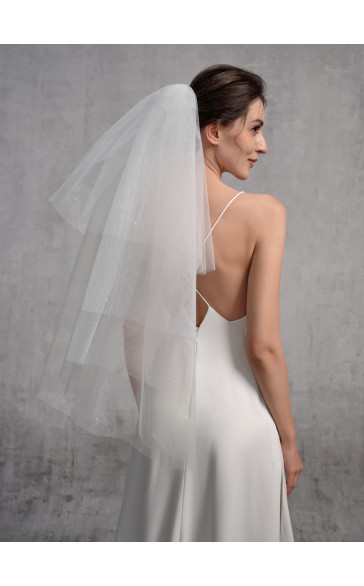 Four-tier Cut Edge Elbow Bridal Veils With Lace