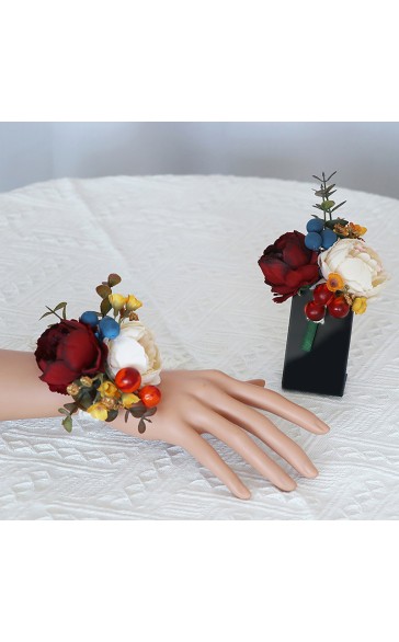 Pretty/Fancy/Fascinating/Graceful Free-Form Silk Flower Wrist Corsage/Boutonniere/Wedding Bouquet sets -