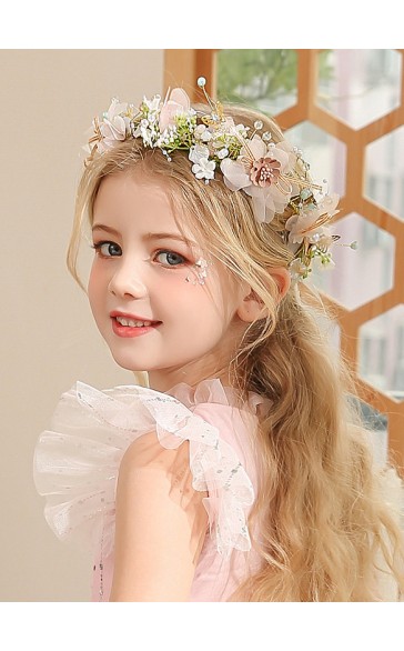 Flower Girl Tulle/Alloy/Sequin/Plastic Tiaras With Lace/Flower/Sequin/Pearl