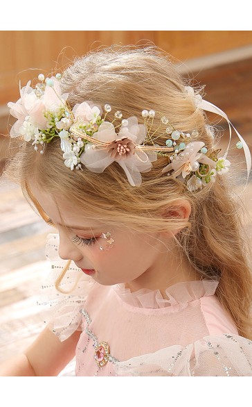 Flower Girl Tulle/Alloy/Sequin/Plastic Tiaras With Lace/Flower/Sequin/Pearl