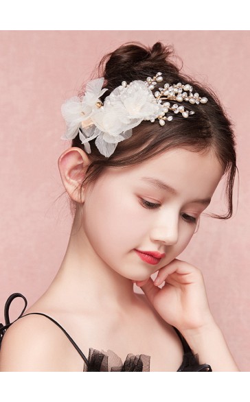 Flower Girl Tulle/Alloy/Imitation Pearls Tiaras With Flower/Pearl/Imitation Rhinestone