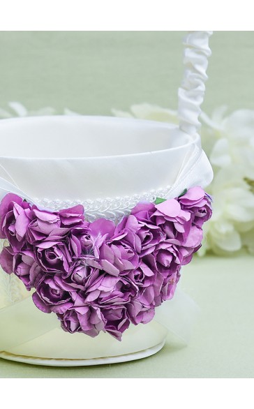 Flower Girl Satin Flower Basket With Lace/Flower/Ribbons/Petals