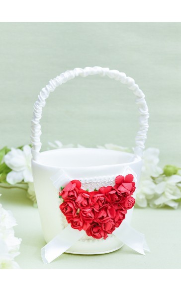 Flower Girl Satin Flower Basket With Lace/Flower/Ribbons/Petals