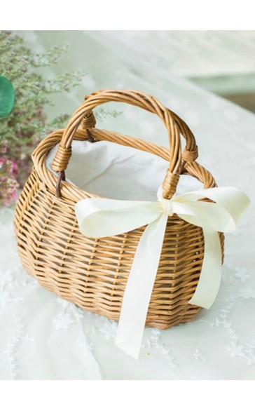 Flower Girl Wooden Flower Basket With Ribbons