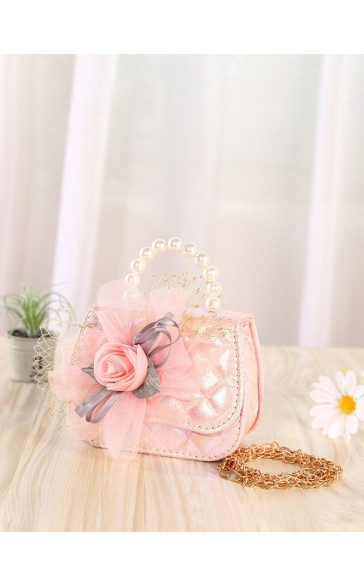 Flower Girl Polyester/PU/Imitation Pearls Handbag With Imitation Pearls/Flower/Ribbon